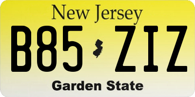 NJ license plate B85ZIZ