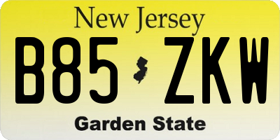 NJ license plate B85ZKW