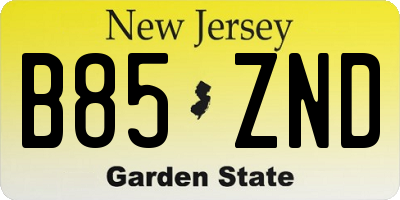 NJ license plate B85ZND