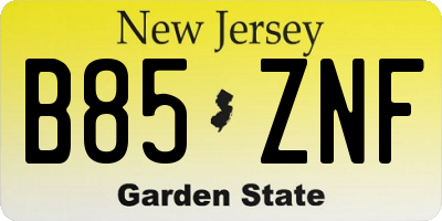 NJ license plate B85ZNF