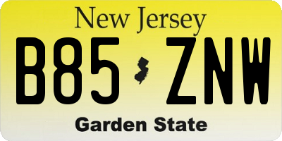 NJ license plate B85ZNW