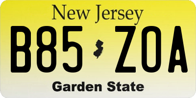 NJ license plate B85ZOA