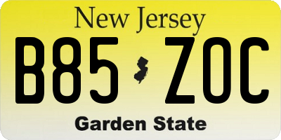 NJ license plate B85ZOC