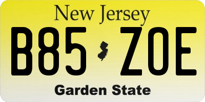 NJ license plate B85ZOE