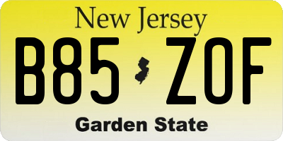 NJ license plate B85ZOF