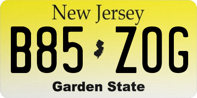 NJ license plate B85ZOG