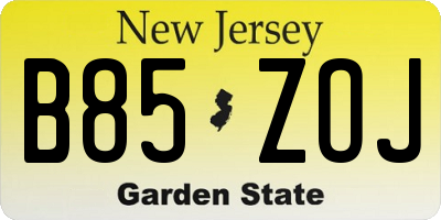 NJ license plate B85ZOJ