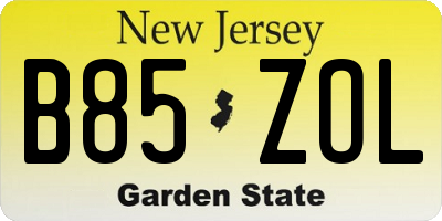 NJ license plate B85ZOL