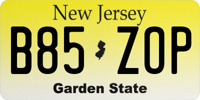 NJ license plate B85ZOP