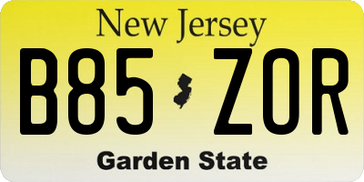 NJ license plate B85ZOR