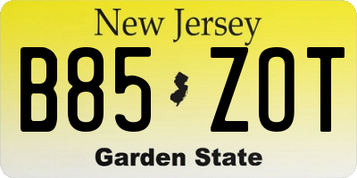 NJ license plate B85ZOT