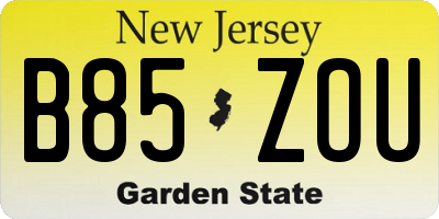 NJ license plate B85ZOU