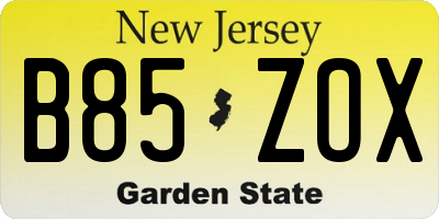 NJ license plate B85ZOX