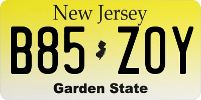 NJ license plate B85ZOY