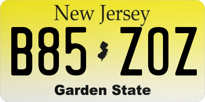 NJ license plate B85ZOZ