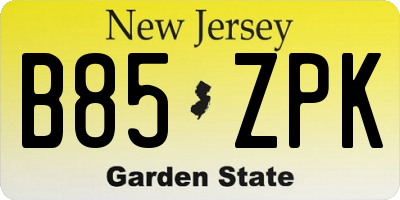 NJ license plate B85ZPK