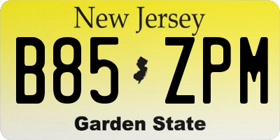 NJ license plate B85ZPM