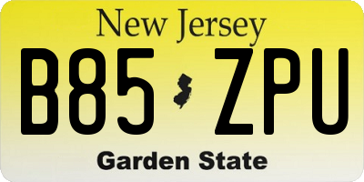 NJ license plate B85ZPU
