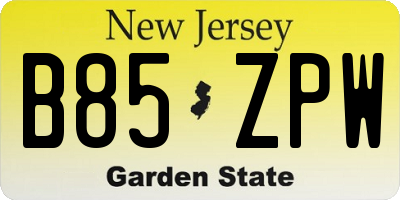 NJ license plate B85ZPW