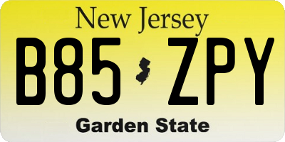NJ license plate B85ZPY