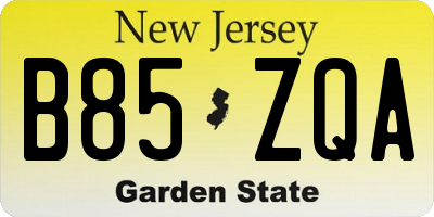 NJ license plate B85ZQA
