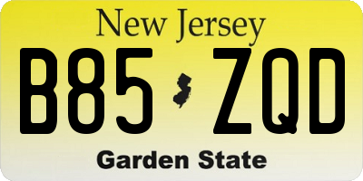 NJ license plate B85ZQD