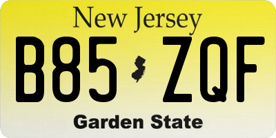 NJ license plate B85ZQF