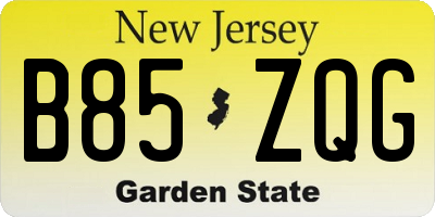 NJ license plate B85ZQG