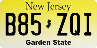 NJ license plate B85ZQI