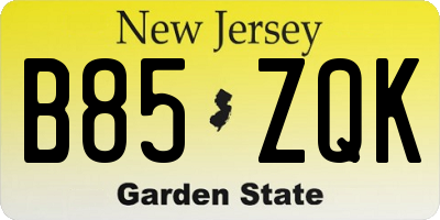 NJ license plate B85ZQK
