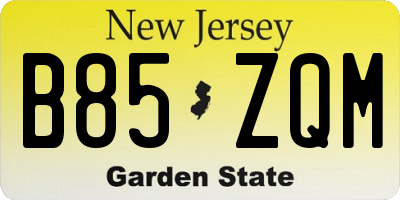NJ license plate B85ZQM