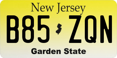 NJ license plate B85ZQN