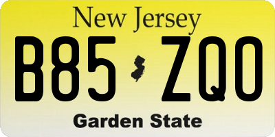 NJ license plate B85ZQO