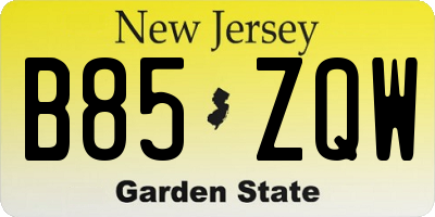 NJ license plate B85ZQW
