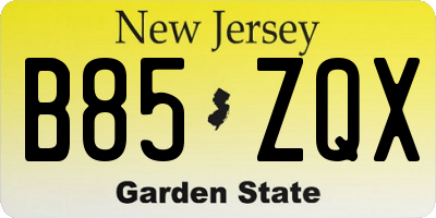 NJ license plate B85ZQX