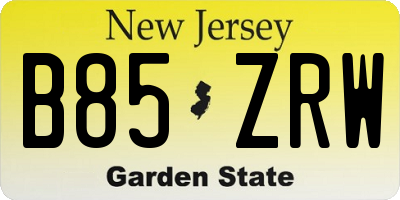 NJ license plate B85ZRW