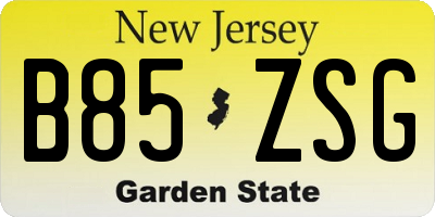 NJ license plate B85ZSG