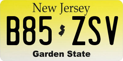 NJ license plate B85ZSV