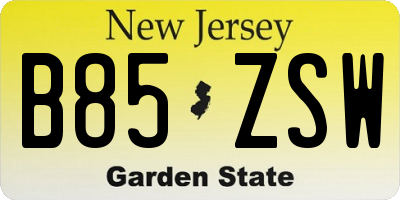NJ license plate B85ZSW