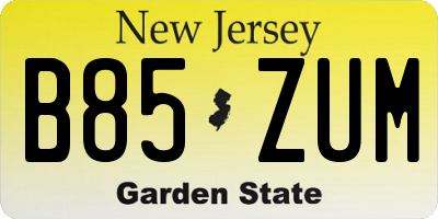 NJ license plate B85ZUM
