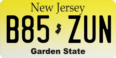 NJ license plate B85ZUN