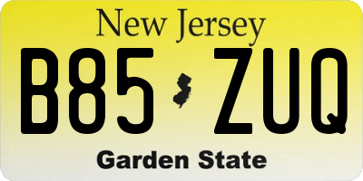 NJ license plate B85ZUQ