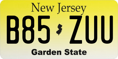 NJ license plate B85ZUU