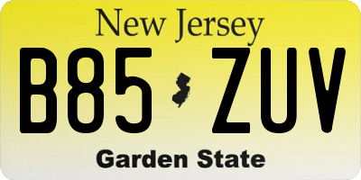 NJ license plate B85ZUV