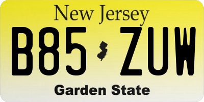 NJ license plate B85ZUW
