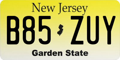 NJ license plate B85ZUY