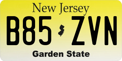 NJ license plate B85ZVN