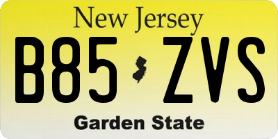 NJ license plate B85ZVS