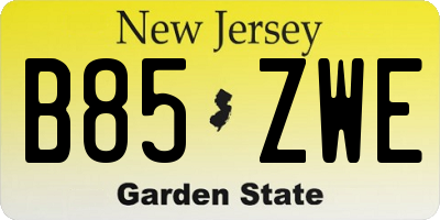 NJ license plate B85ZWE