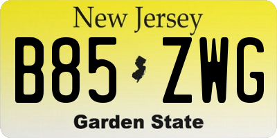 NJ license plate B85ZWG